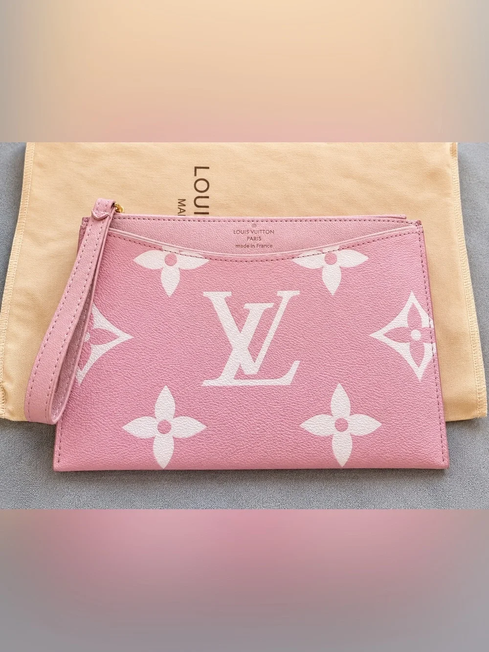 Pink & White Monogram Wristlet Pouch